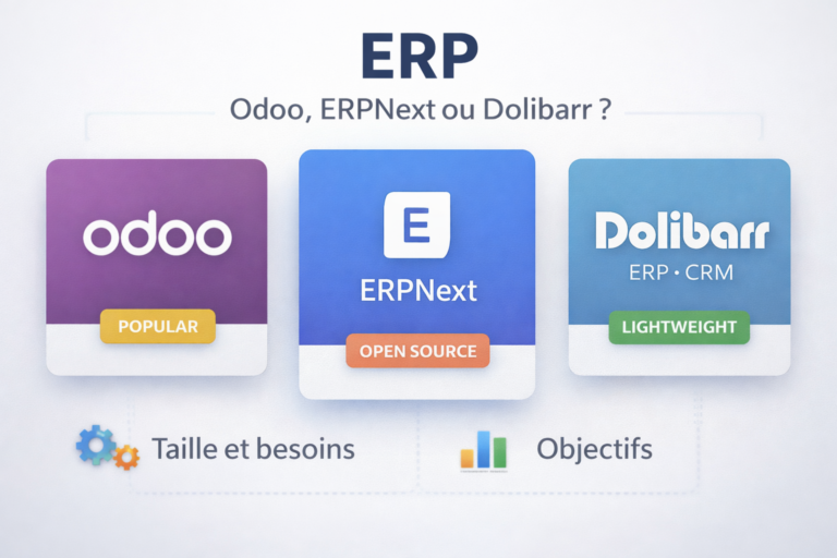 Comparaison des solutions ERP Odoo, ERPNext et Dolibarr pour aider les entreprises à choisir un ERP adapté à leurs besoins